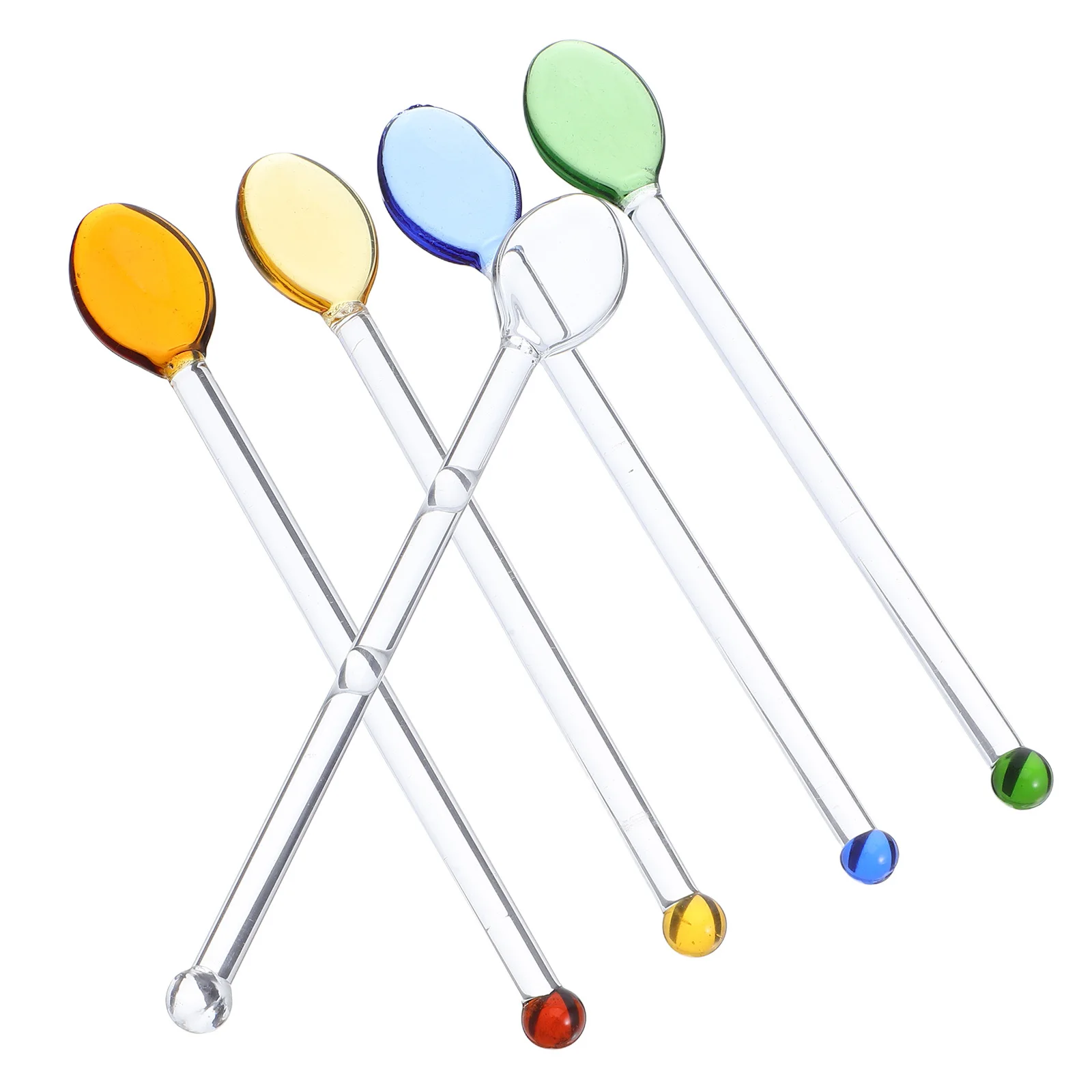 

5Pcs Clear Glass Stirring Spoons - Functional Long Handle Teaspoons - Stylish Reusable Mixing Tools for Coffee Tea Juice Drinks