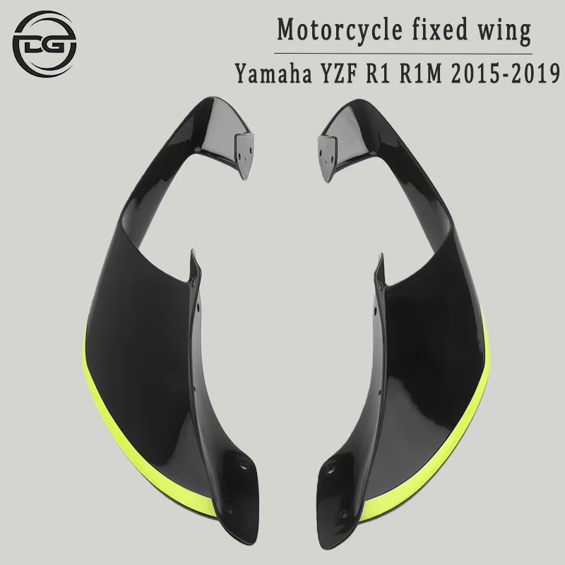 For Yamaha R1 R1M 2015-2019 Wings Fairing Downforce Moto Parts ABS Plastic Installed By Bolts Blue Carbon Front Side Winglets