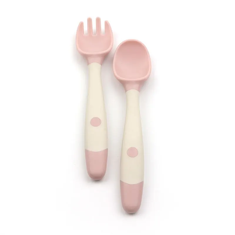 Heat Resistant Food Flexible PP Baby Rotatable Training Spoon and Fork Feeding Spoons