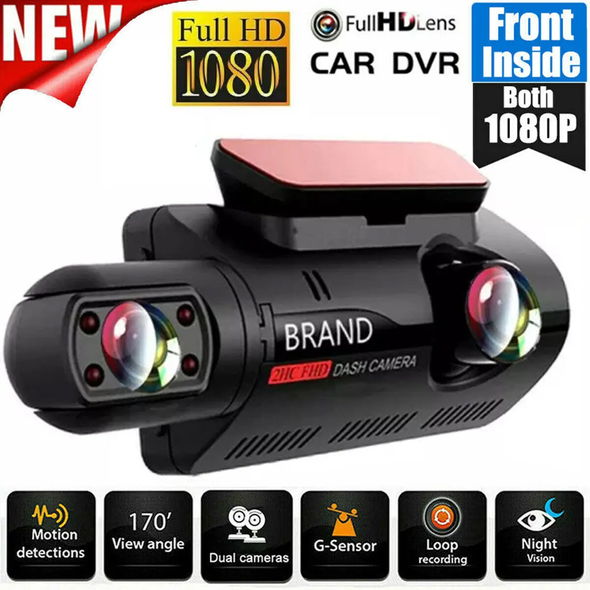 1080P Car Recorder Camera Auto Wide Angle Night Vision Dual Camera Camera HD Inside Front Rear Camera Dual Lens Recorder