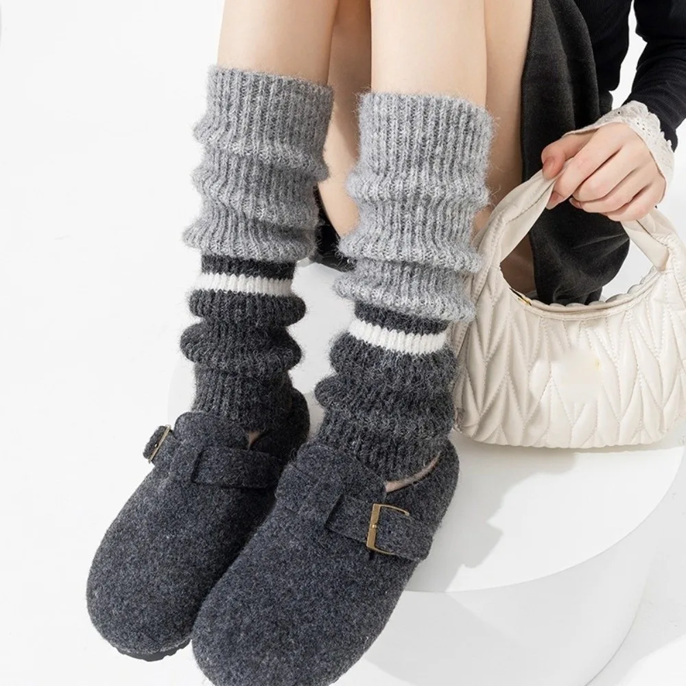 

New Solid Color Leg Warmers Knitted Bow Harajuku Middle Tube Socks Thickened Cashmere Mid-Calf Sock Gift