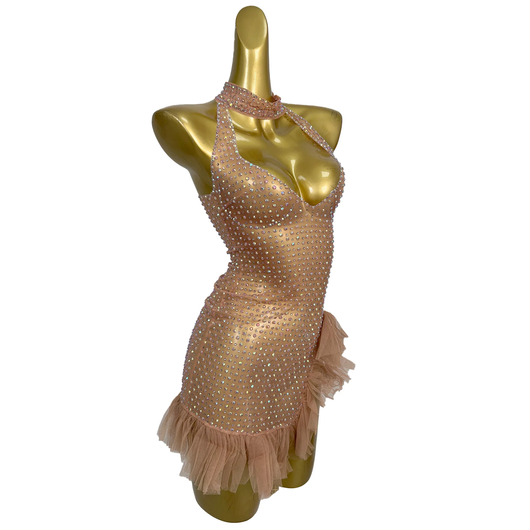 فستان حفلات نسائي فاخر من Guodongqun مثير بشبكة شفافة مجوفة ملونة من حجر الراين فستان غير منتظم لحفلات أعياد الميلاد وحفلات الكوكتيل #3