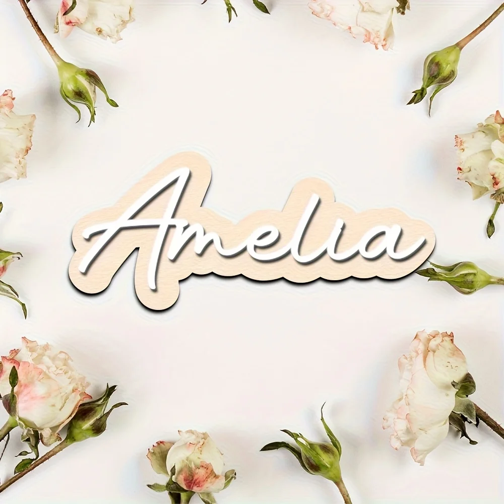 Customizable Double-Layered Wooden Name Plaque with Pink Lettering Battery-Free Wall Decor Personalized Gift for Birthday