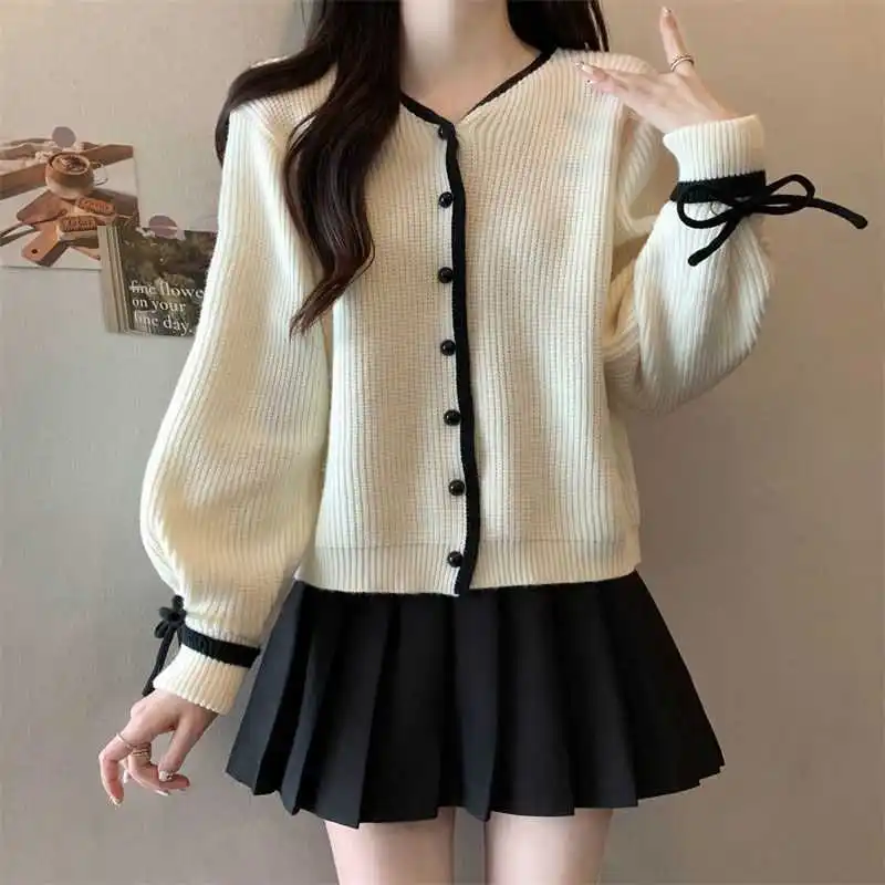 

Spring and Autumn Knitted Cardigan Coat Women's Collar Sweater Tie Up Fashionable Look Thin Cover Belly Fashionable Versatile