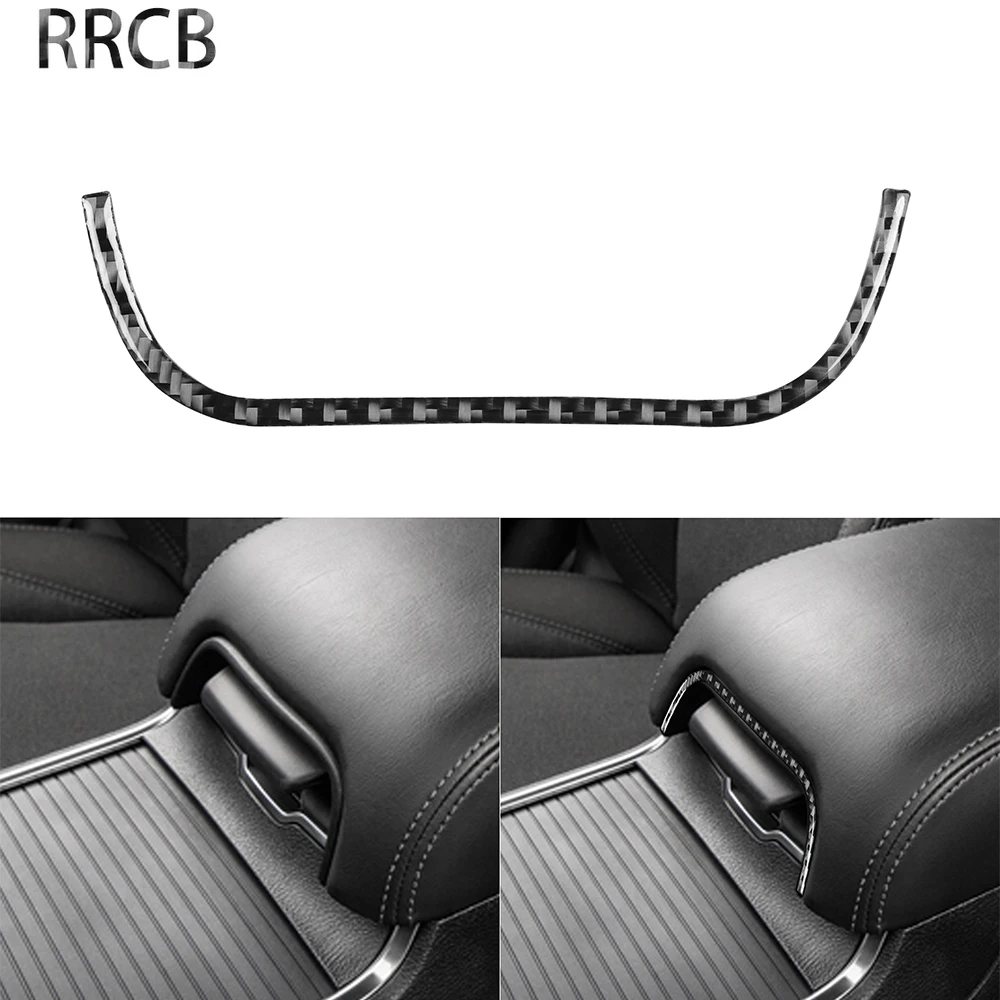 For Dodge Charger 2015-up Real Carbon Fiber Car Interior Decal Auto Central Armrest Puller Trim Strip Sticker Accessories LHD