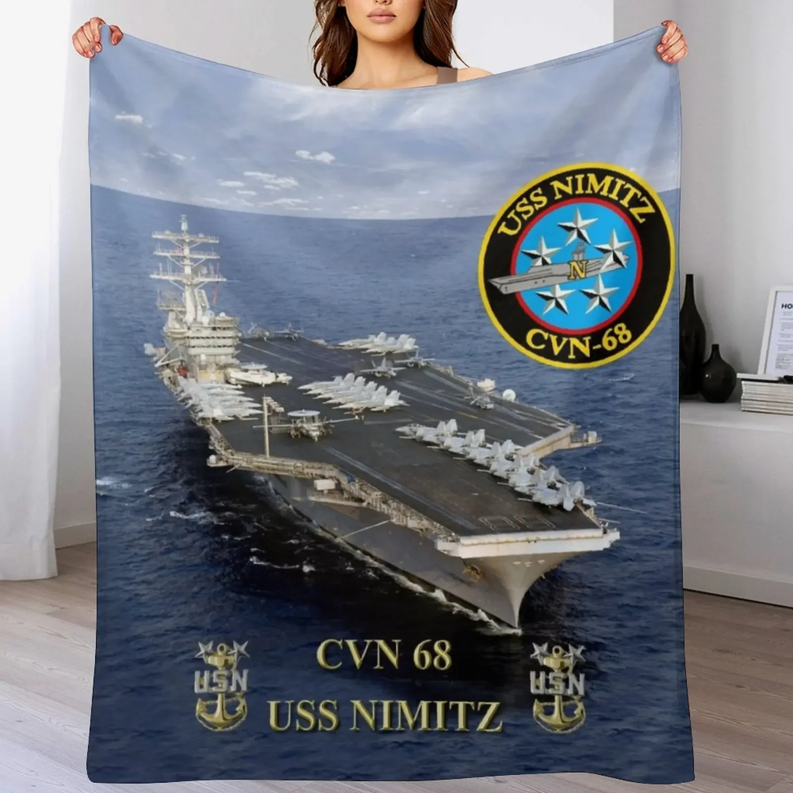 

CVN-68 USS Nimitz Throw Blanket Decorative Beds Soft Plush Plaid Flannels Summer Beddings Blankets