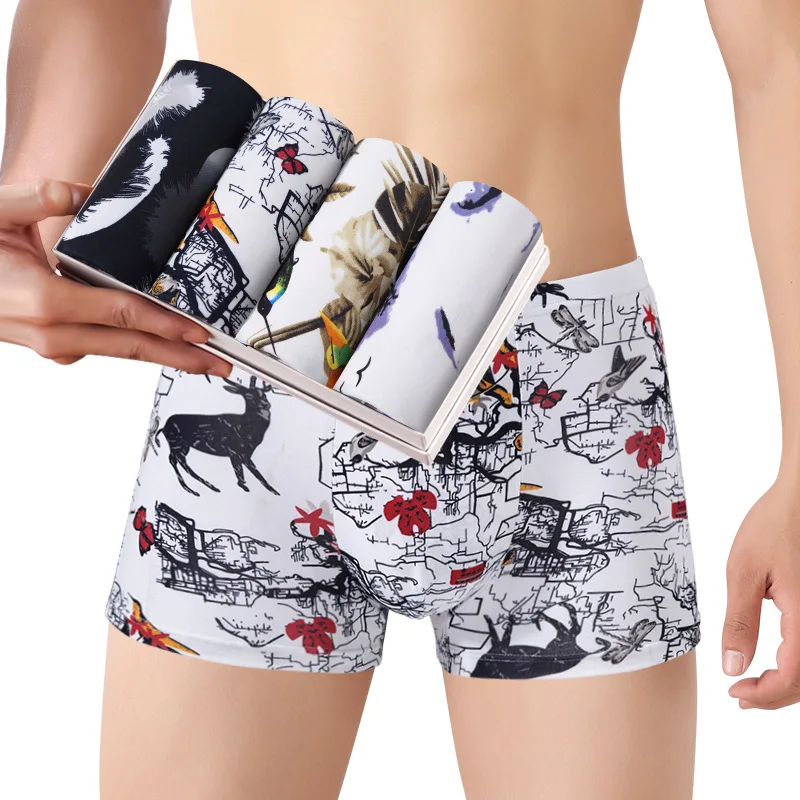 4Pcs/Lot Men Panties Seamless Printed Underpants Breathable Man Pack Boxers Underwear Fashion Mens Boxer Male calzoncillo hombre