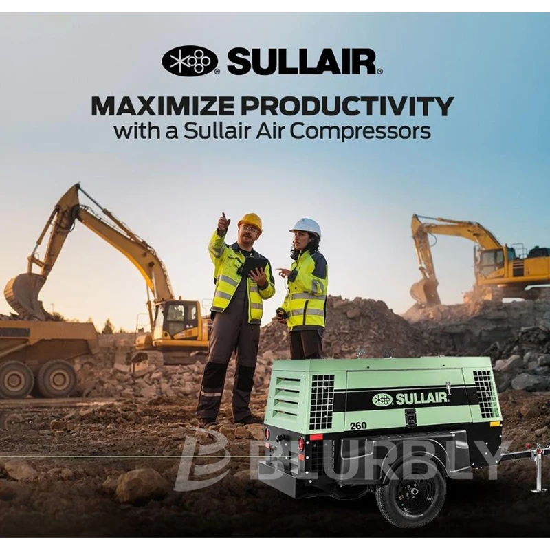 Sullair 260 CFM Cummins Motor 100psi 6,9bar Parafuso portátil Total a bordo Compressor de ar refrigerado a ar para construção de estradas
