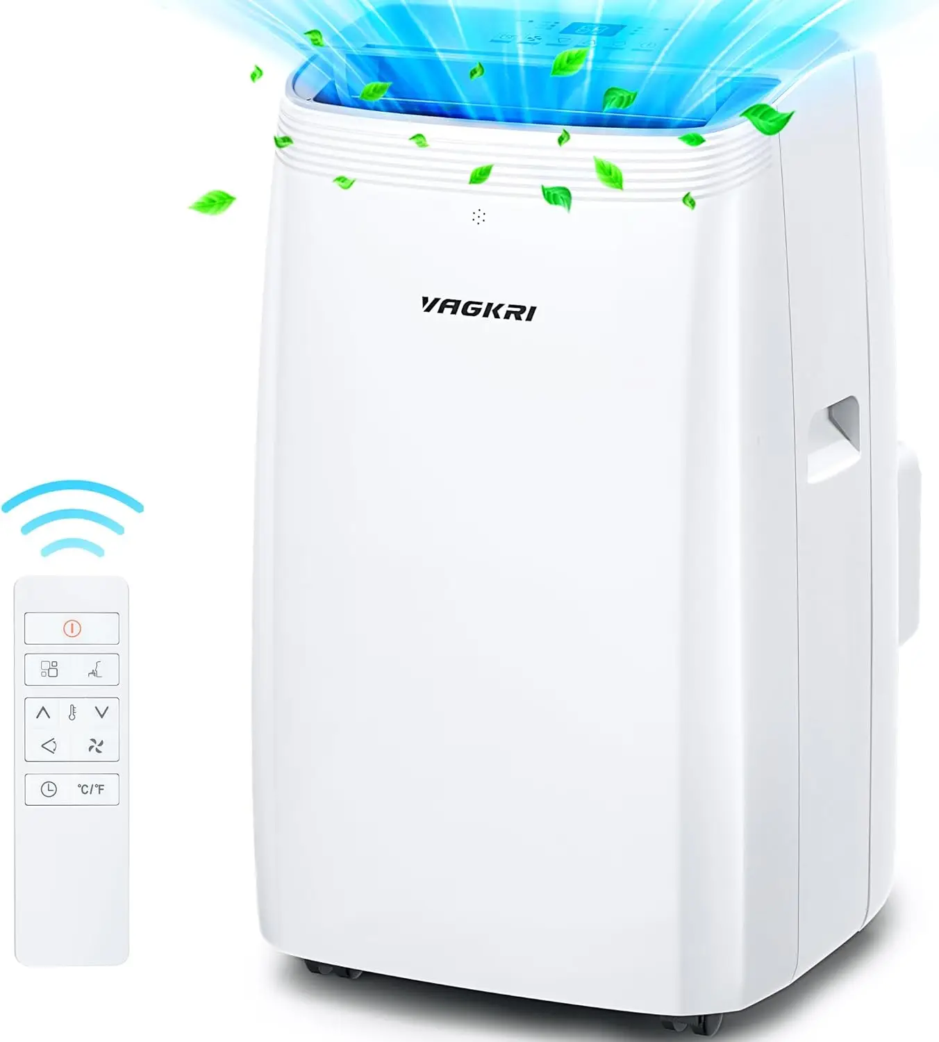 VAGKRI Aire acondicionado portátil de 12,000 BTU, CA 3 en 1 con ventilador y deshumidificador, enfría hasta 450 pies cuadrados, unidad de CA de bajo consumo con