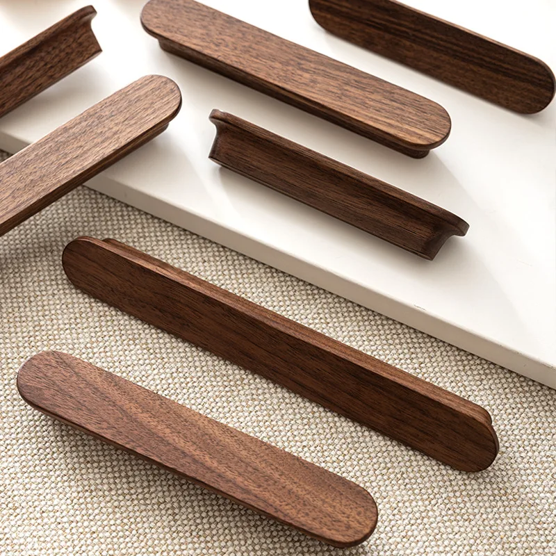WV Natural Wood Color Solid Wood Cabinet Door Handle Japanese Minimalist Log Style Kitchen Drawer Handle for Wardrobe