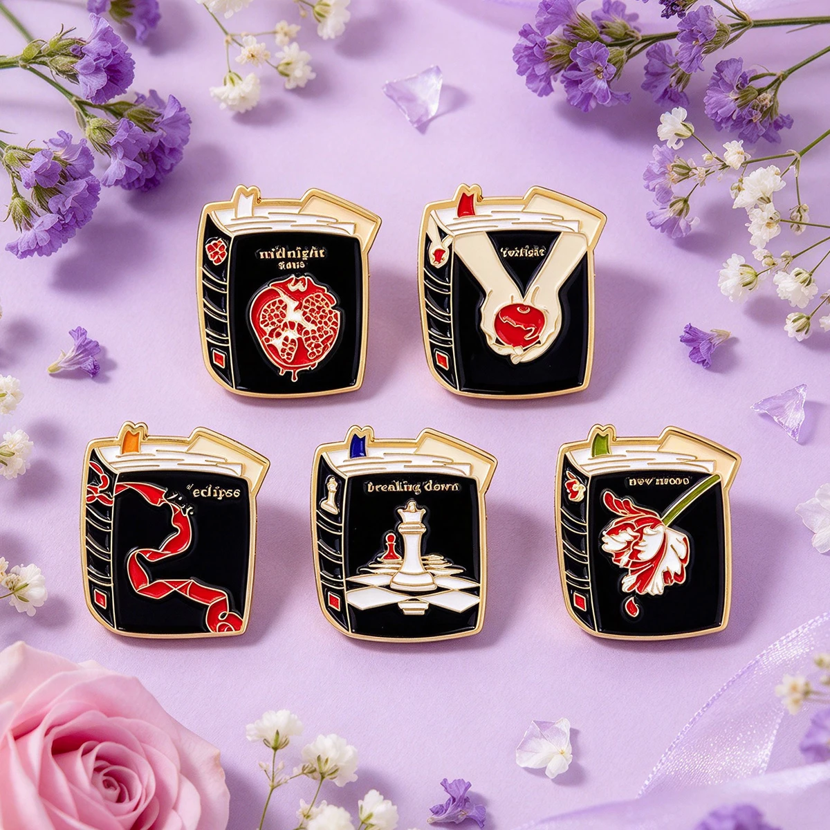5pcs/Set Twilight Enamel Pin Book Series Classic Brooch Pines Lapel Pins Badge on Backpack Costume Accessories Jewelry Fans Gift