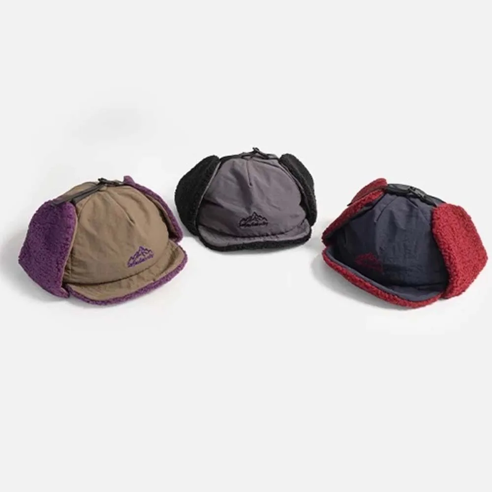 Gehörschutzkappe im japanischen Stil, multifunktionale, leichte Ohrenklappen, Visierhut, verdickte, kontrastfarbene, winddichte Pilotenkappe