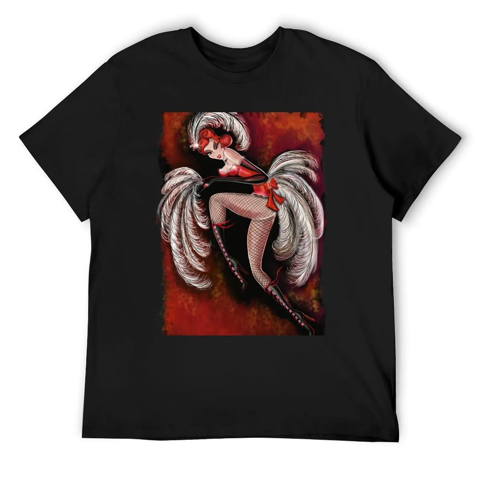 Burlesque vintage revue dancer girl with feather fan T-Shirt shirts graphic tee kawaii clothes funny t shirts men