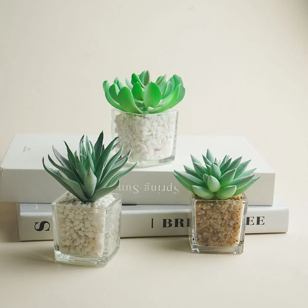 3PCS Artificial Succulents Potted,Realistic Fake Small Succulents Plants in Pots Decorative for Home Decor