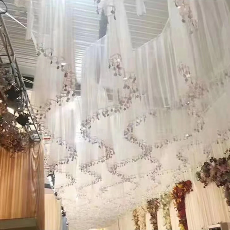 

5 Yards Roof Drapery Panels Sequin Sheer Tutu Fabric Voile Ceiling Draping Hotel Event Wedding Backdrop Ceilings Canopy Decor