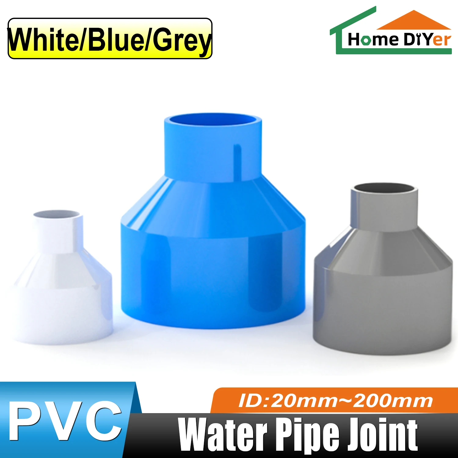 

25 to 20mm / 200 to160mm PVC Straight Reducing Connectors Pipe Reducer Adapter Irrigation Water Pipe Fittings 1Pc