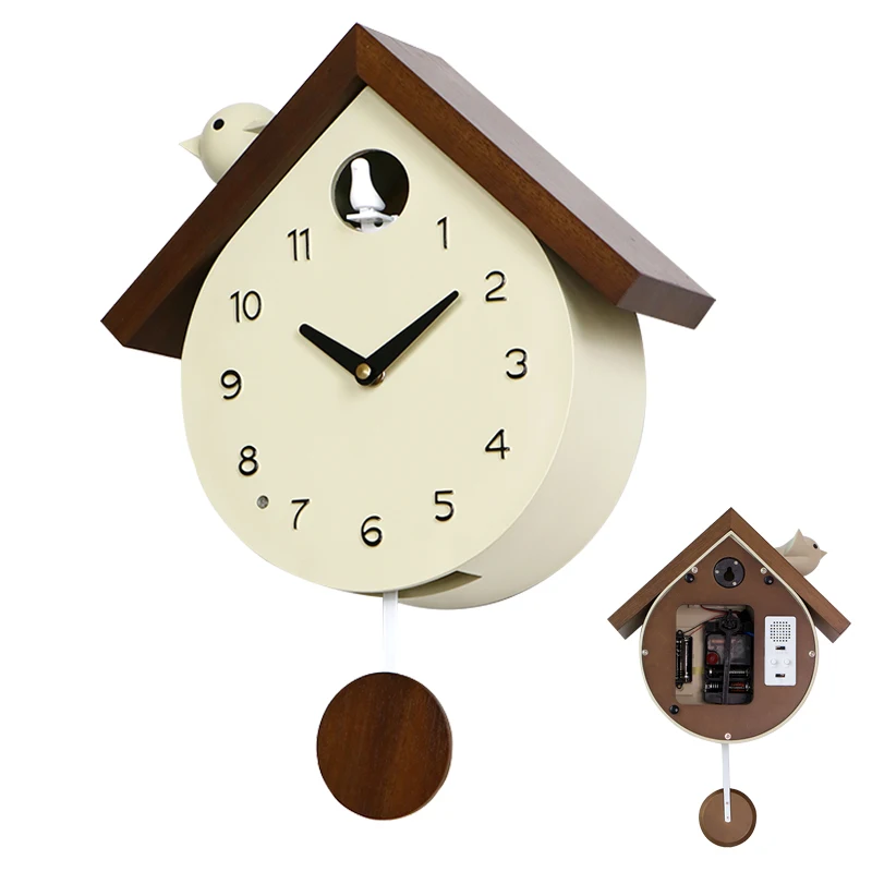Wood Bird's Wall Clock Creative Children's Room Wall Decor Vintage Style Entrance Hanging Timepiece Living Room Home Accessories