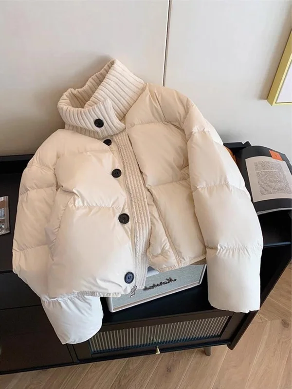 

Fashionable Patchwork Knitted Short Cotton Jacket Women's Winter 2025 New Arrival Thickened Stand Collar Versatile Korean Style