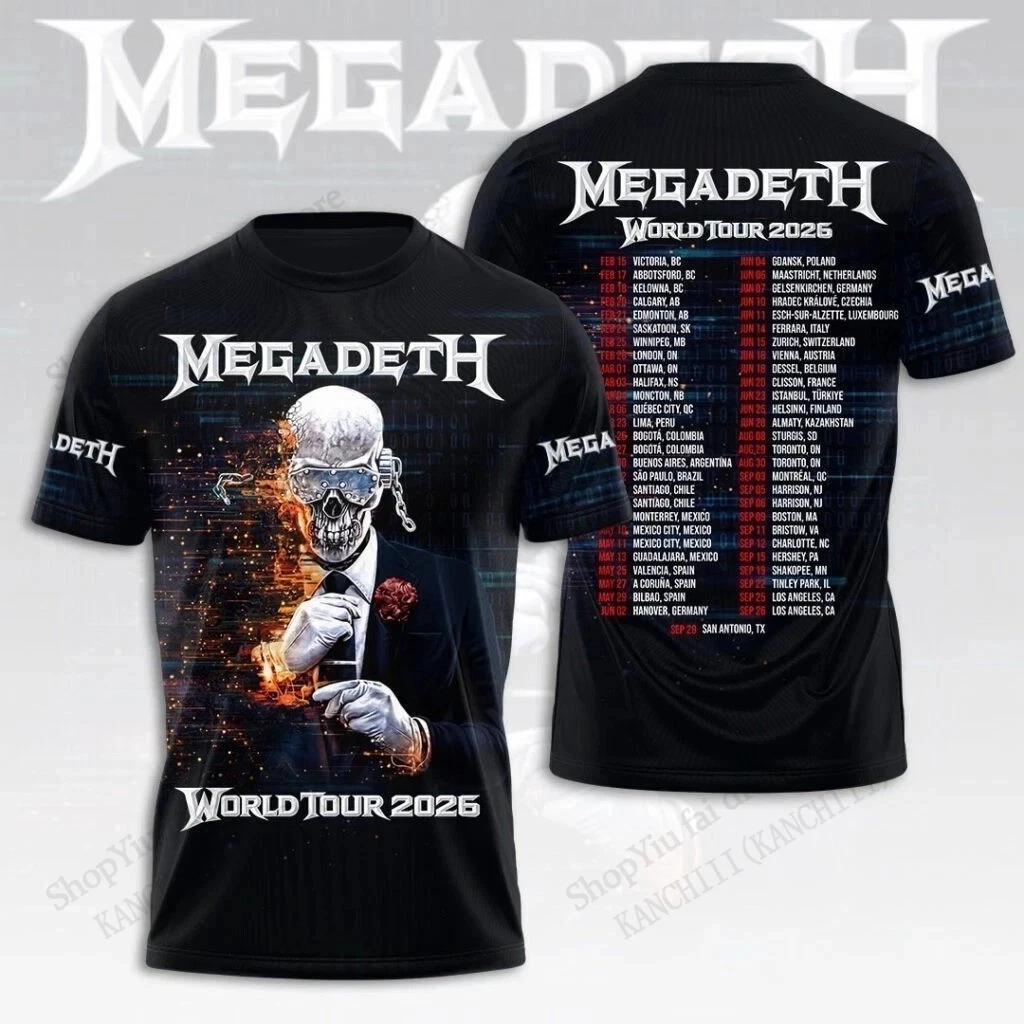 New Rock Band Megadeth Tour 3D Print T-shirt Men Women Fashion Hip Hop Oversized Short Sleeve Tops Tees Kids Clothing Apparel