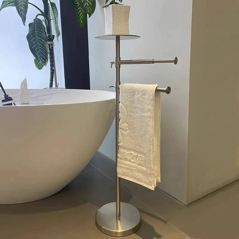 Double Rod Vertical Floor Towel Rack Movable Waterproof Rust Proof Corrosion-resistant Towel Bar Durable Bathroom Fixture