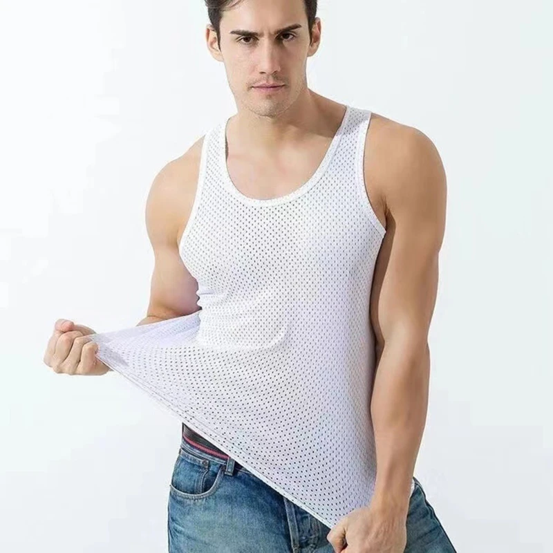 Chaleco de malla de seda de hielo para hombre, camisetas sin mangas de culturismo de secado rápido, Fitness muscular, chaleco estrecho, tops deportivos informales, nuevo