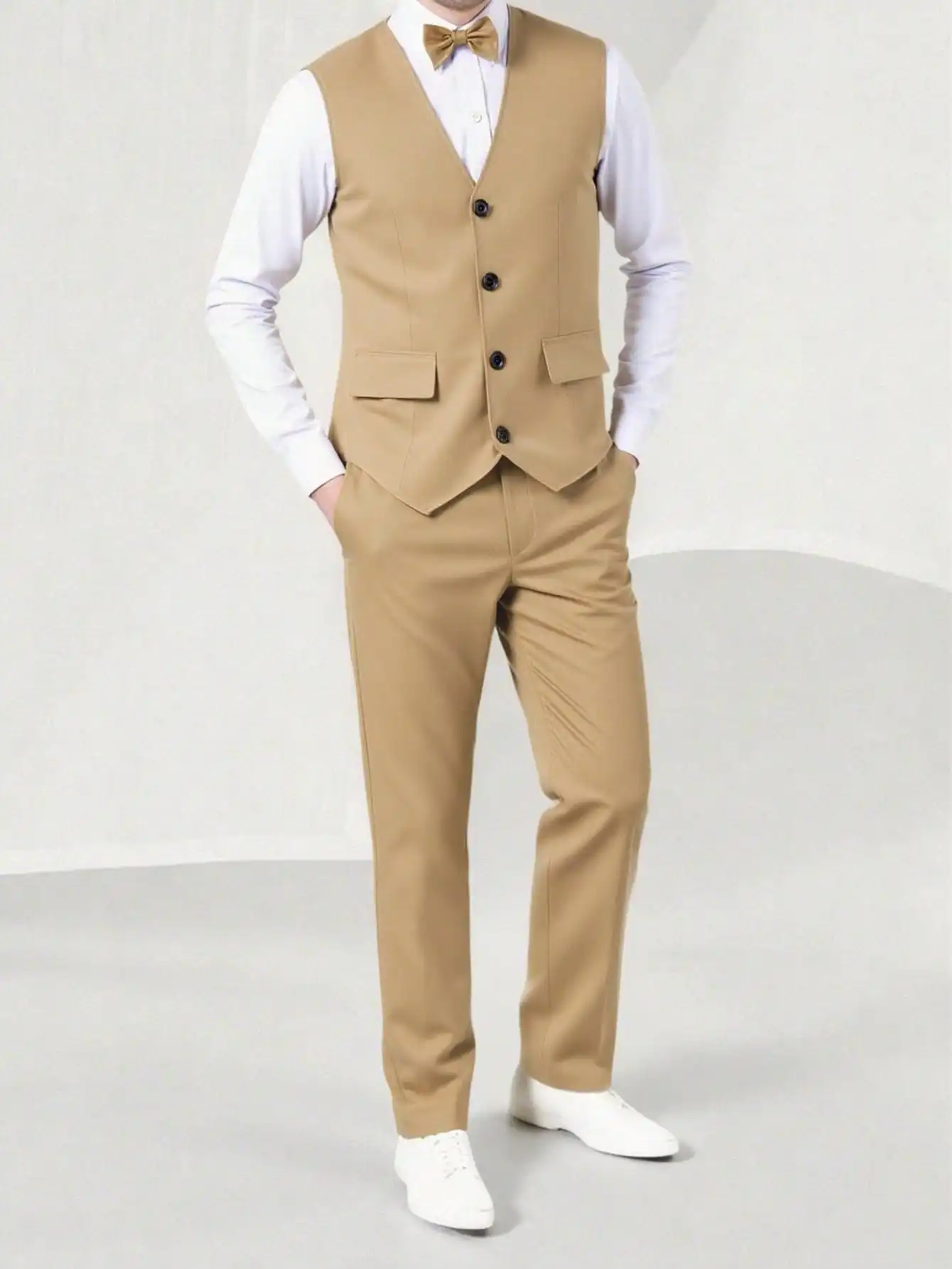 

Комплект из 2 предметов: бежевый формальный жилет и брюки для мальчиков-подростков, элегантный костюм для вечеринок, свадеб, выпускных вечеров