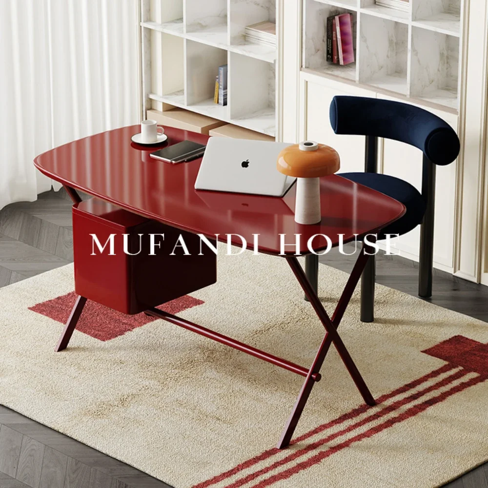 Simple Modern Italian Affordable Luxury Style High-End Red Solid Wood Paint Study Desk