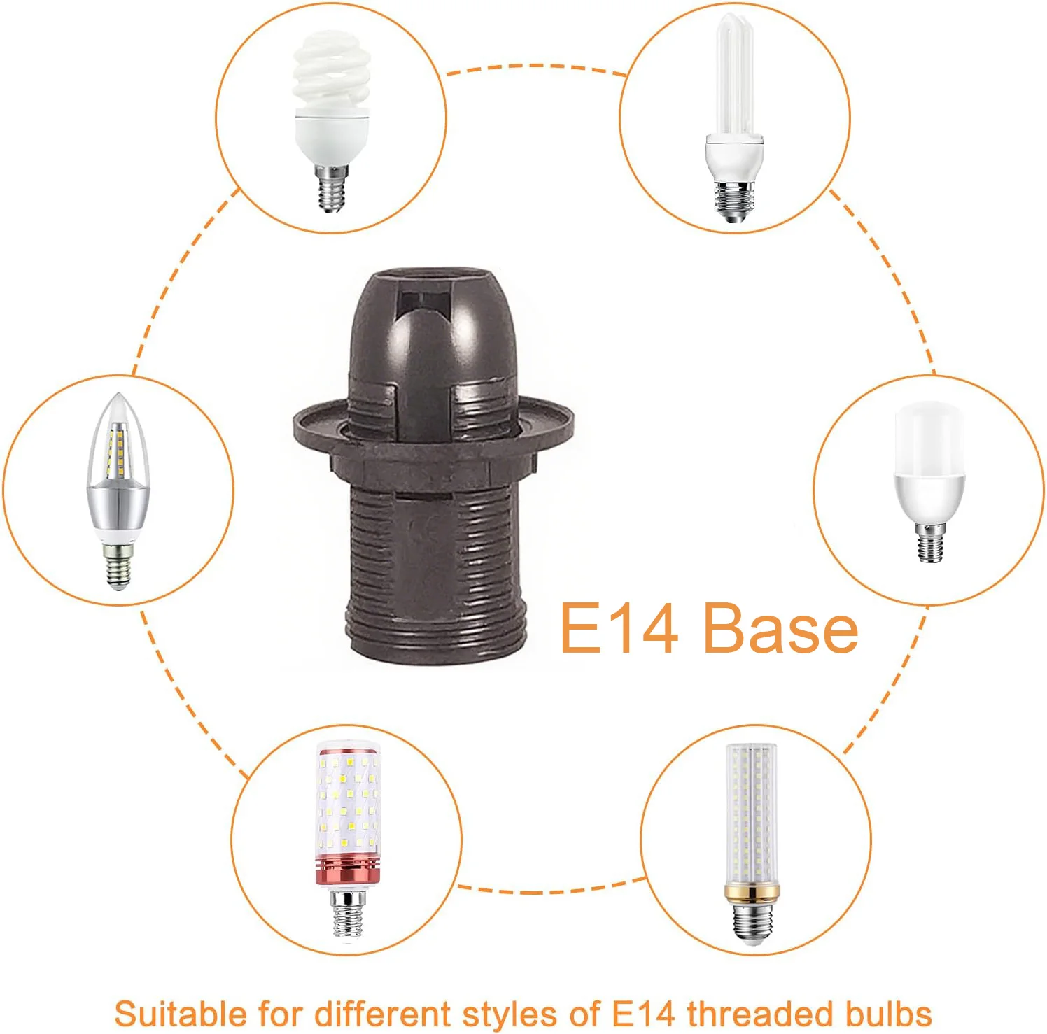 10pcs Lamp Socket E14 Full Tooth Light Bulb Base with Fixing Rings Black Lamp Holder For DIY Lampshade Hanging Lamp Wall Light