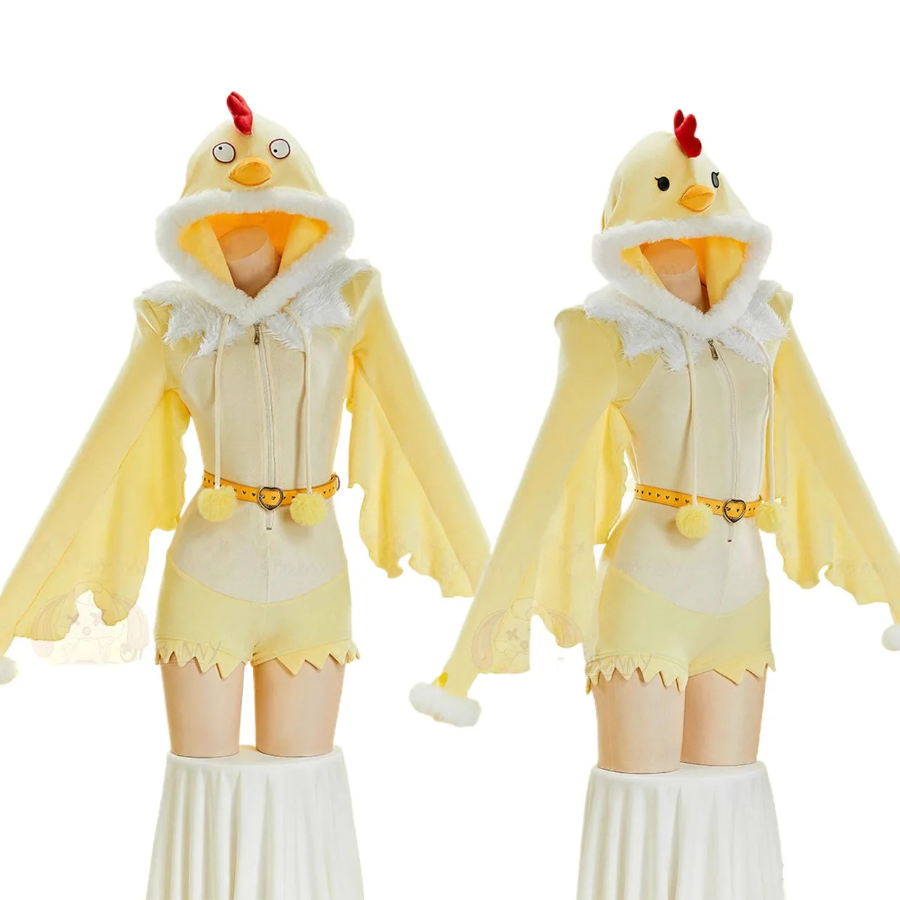 

Anime Kawaii Cream Yellow Chicken Sexy Lingerie Plush Romper Halloween Costume Furry Onesie with Eyes and Socks