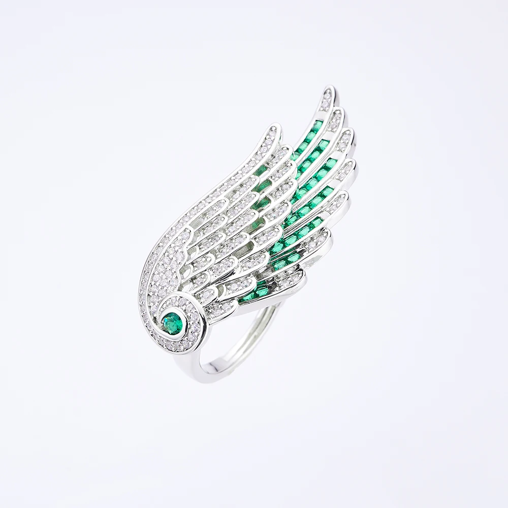 014428 Anelli romantici per le donne Anello con ali d\'angelo Gioielli da sogno Cubic Zirconia Gioielli con dita Accessori da sposa per feste di nozze