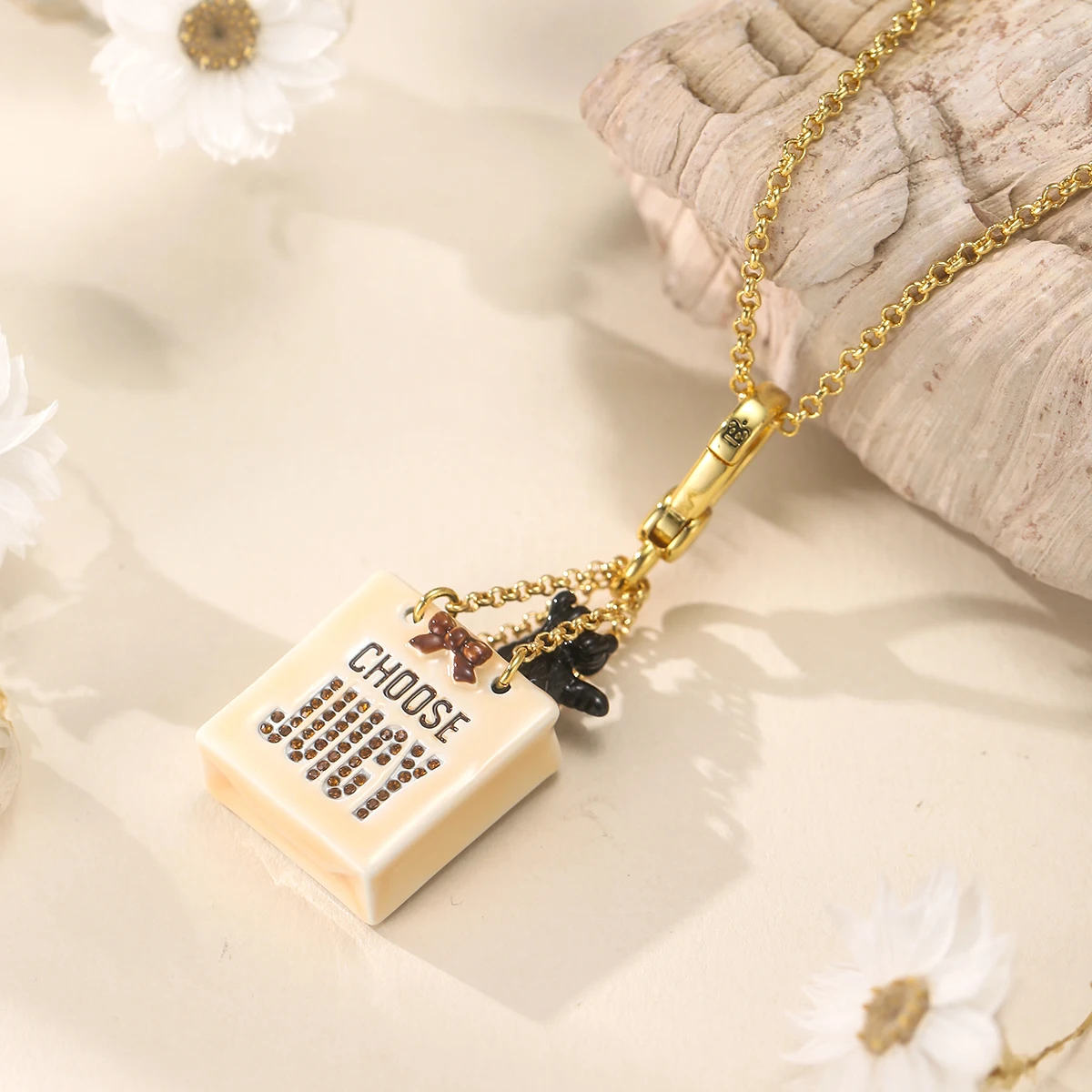 Fashion Cute Black Dog Enamel Faux Zircon Handbag Pendant Necklace for Women Sweet Elegant Party Jewelry Niche Girlfriend Gift