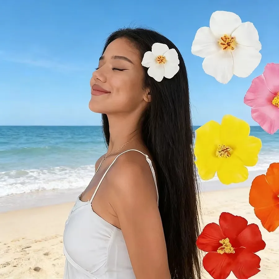 White EVA Hibiscus Hair Clip, Fashion All-Match Practical Accessory, Atmosphere Style for Beach Travel Home Daily