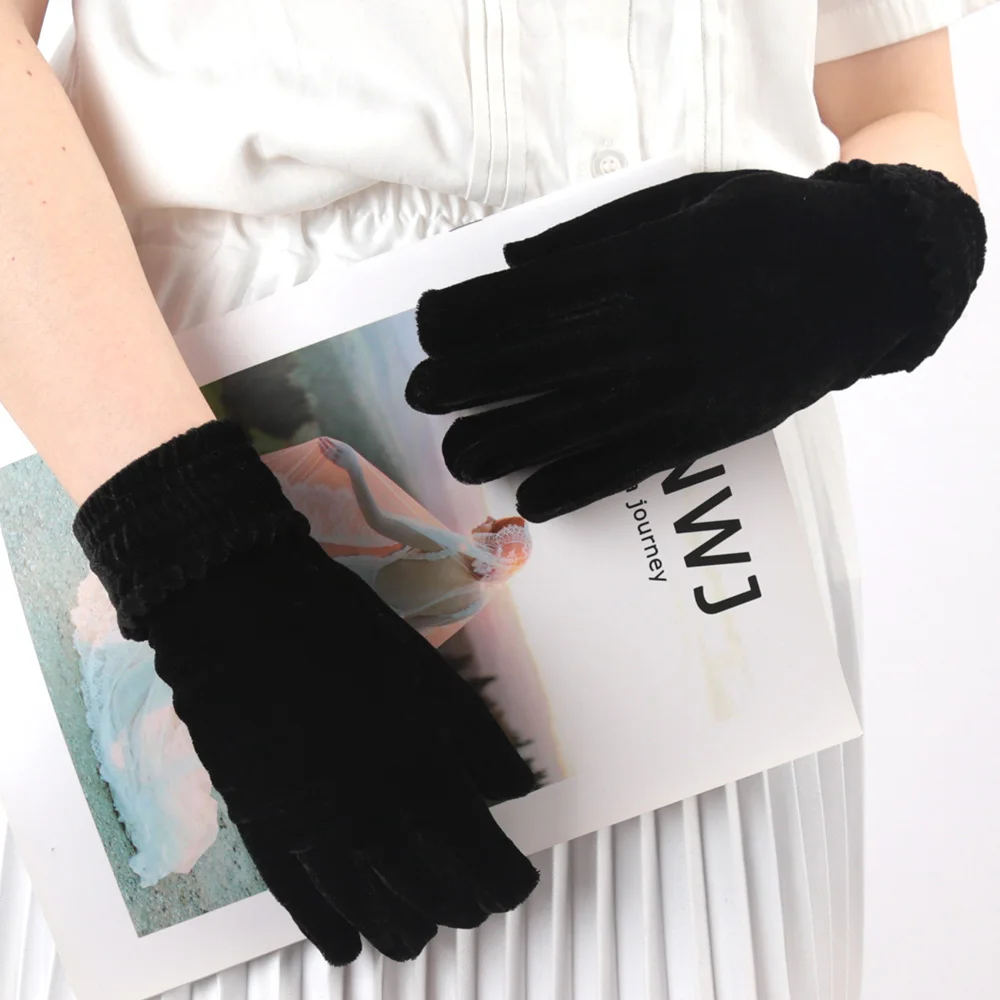 1 Pair for Women Short Opera Velvet Gloves Flapper Stretchy Wrist Length Banquet Gloves Tea Wedding Party Costume Gloves