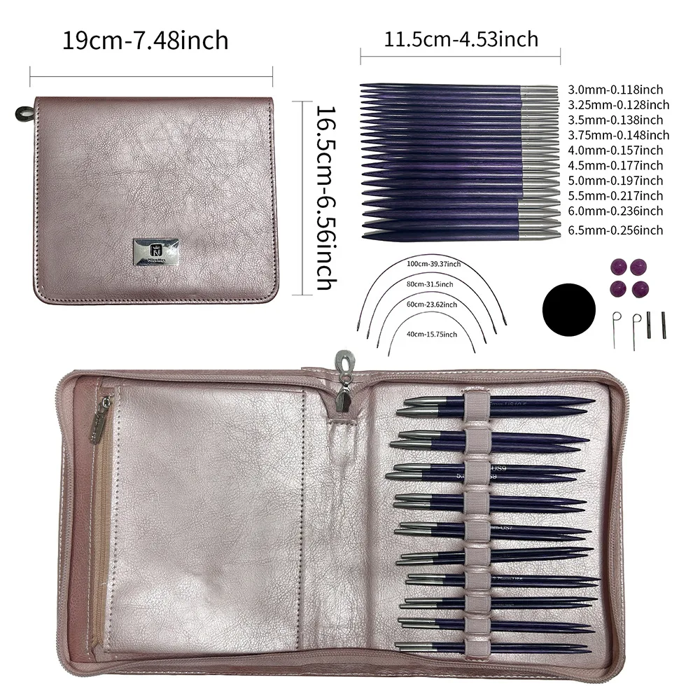 

Removable Knitting Needles Purple Sandalwood Handle Circular Knitting Tools with Replaceable Cords for Weaving DIY Sweaters Hat