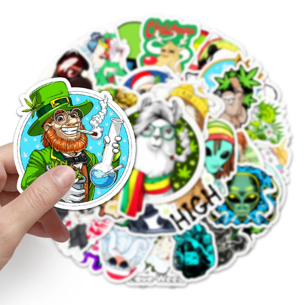 10/30/50/100pcs Weed Green Leaves Cartoon Stickers Cool Smoking Decal DIY Laptop Guitar Helmet Funny Characters Graffiti Sticker - view 3
