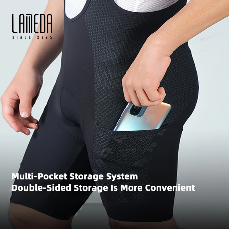 LAMEDA New Cycling Bib Shorts With Pockets UPF50+ Elastic Interface Pads Men Spring Summer MTB Road Bike Shorts