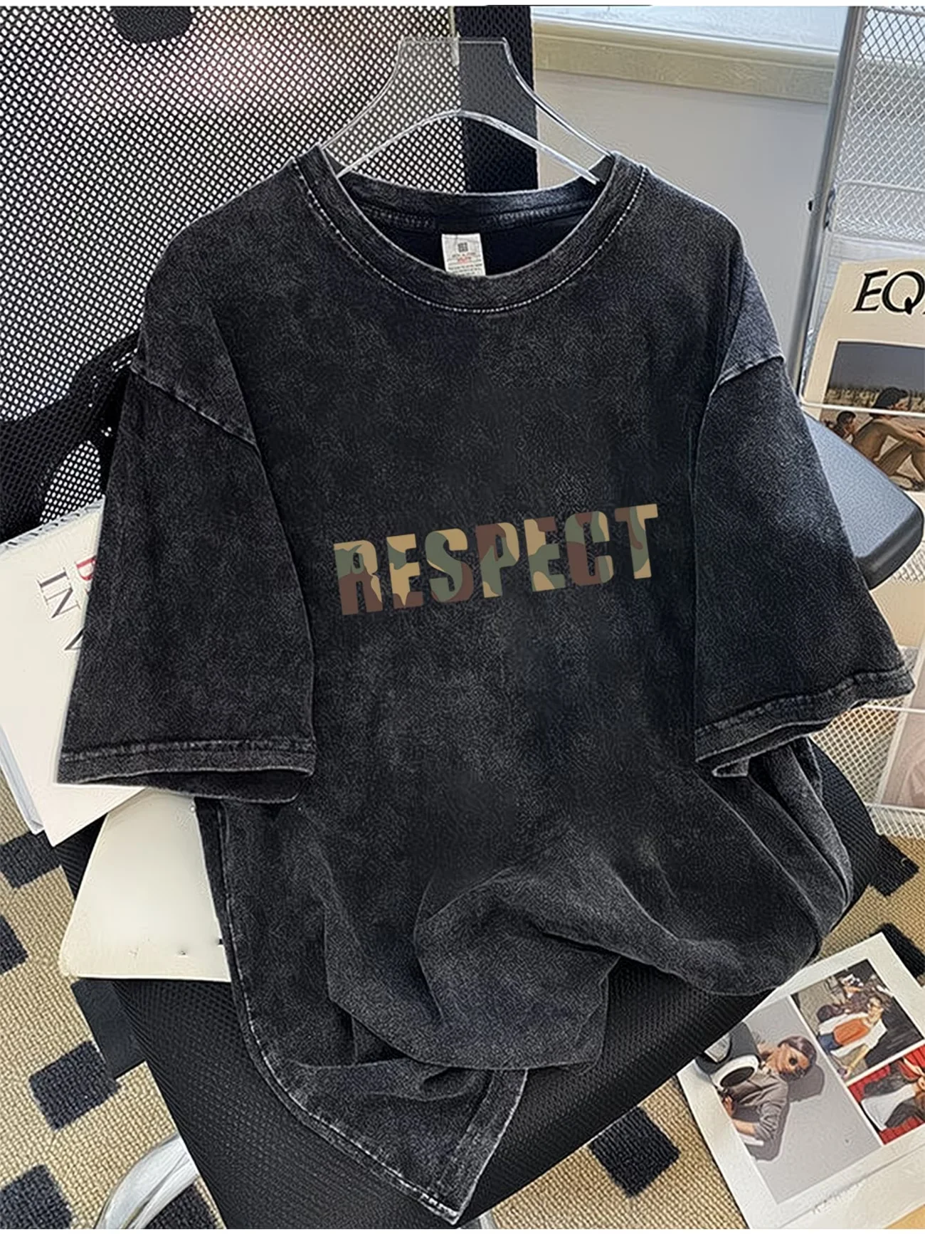 Respect Slogan Graphic T-Shirt Washed Cotton Attitude Print Tee Vintage Inspirational Quote Top Casual Daily Wear Gift for Men