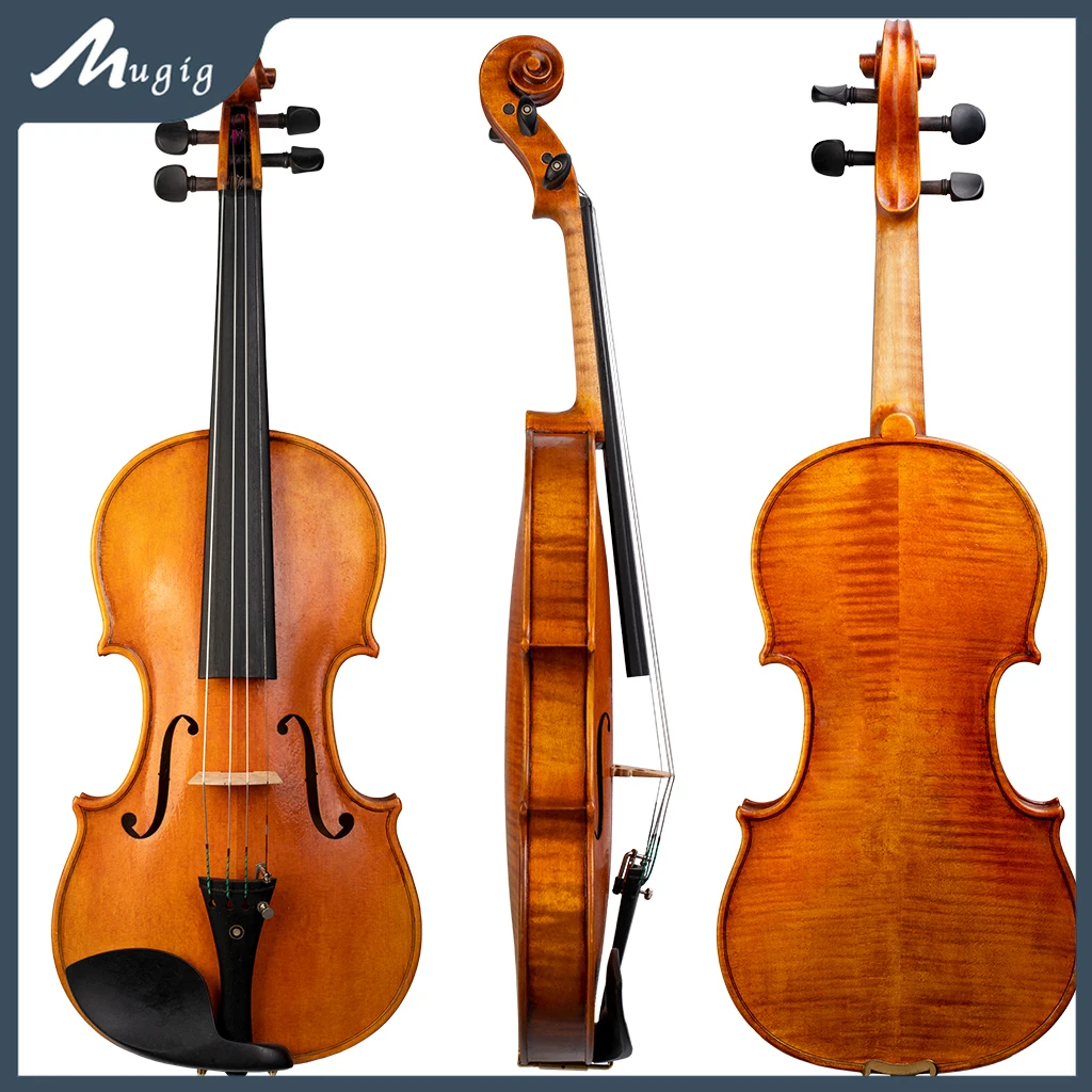 

Advanced Concert Full Size Violin Fiddle Two Piece Back Flamed Wood Oil Paint Handmade Workshop High Level Luthier Fiddle SET