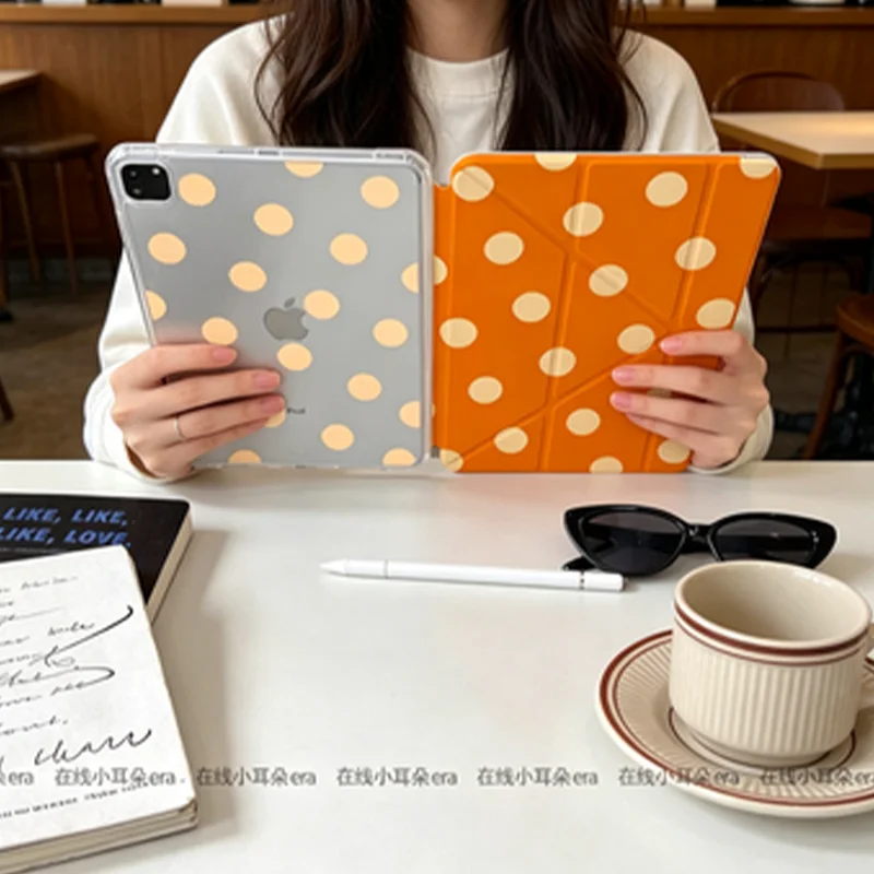 Korean Ins Orange Big Dots Y2K Cover For iPad Pro 13 11th M5 M4 12.9 A16 10 8 7 9th 10th For iPad Air 11 M2 M3 Mini Tablet Case