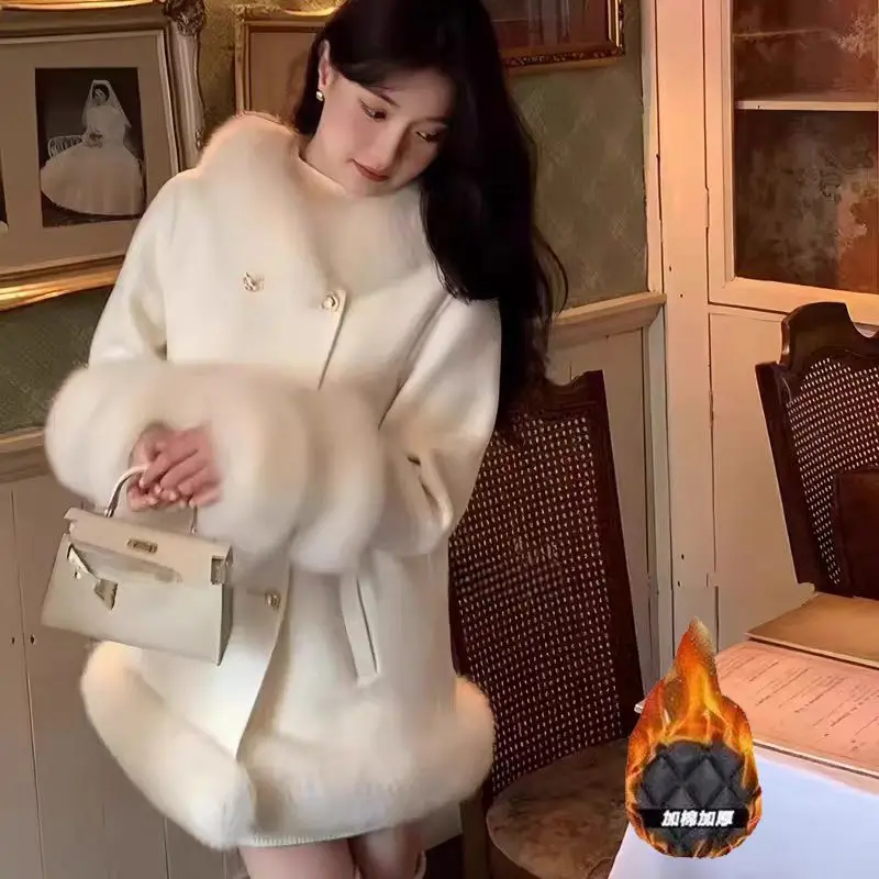 

Women Autumn Winter Cuffs Fox Fur Coat Winter Thicken Women's Thermal Versatile Coat Fashion Slimming Fit Highend Jackects C277