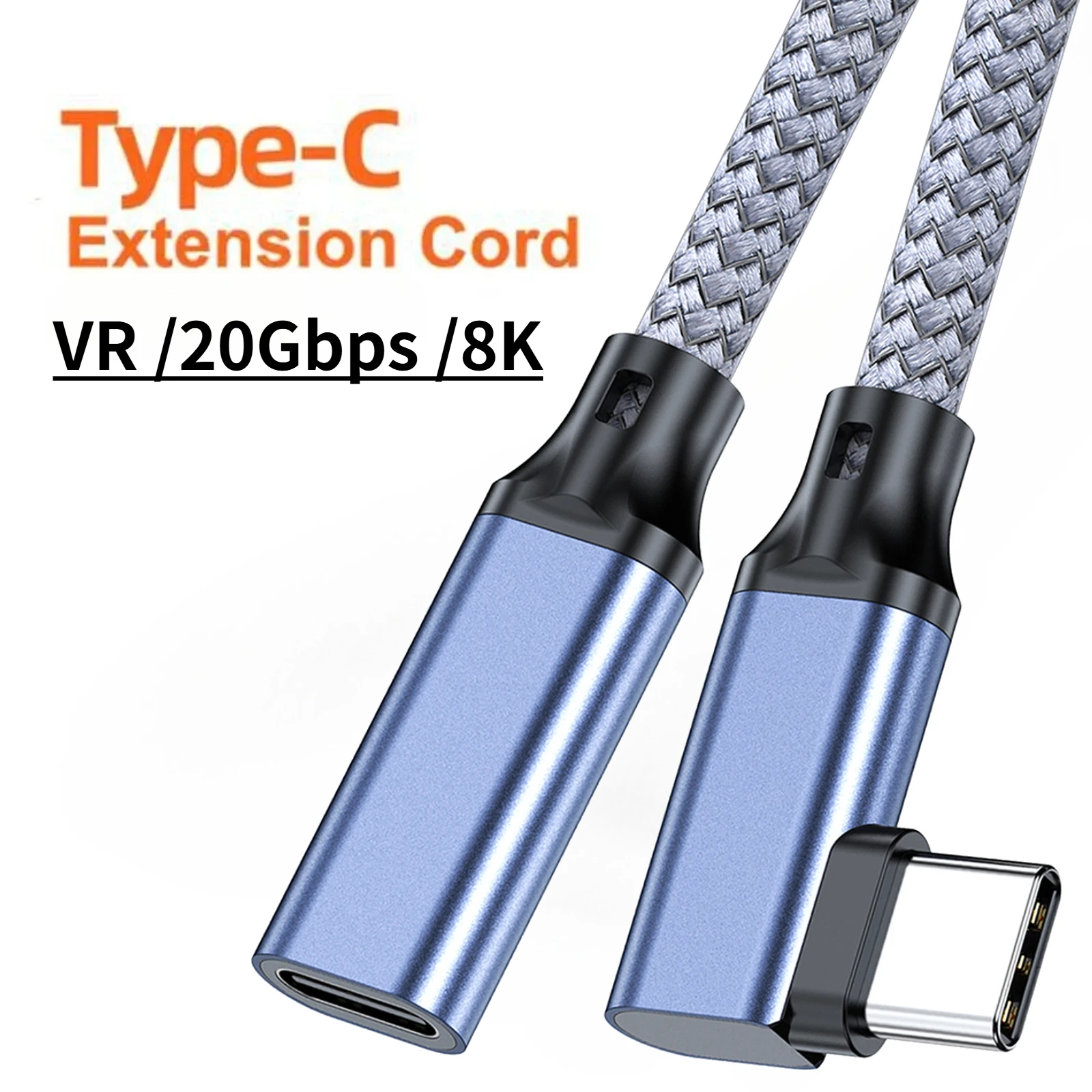 USB C 3.2  Male to Female Cable 20Gbps Type C to USB-C Fast Charge Elbow 1m 2m 8K for Oculus Quest 1/2 VR Link Cable Camera Line
