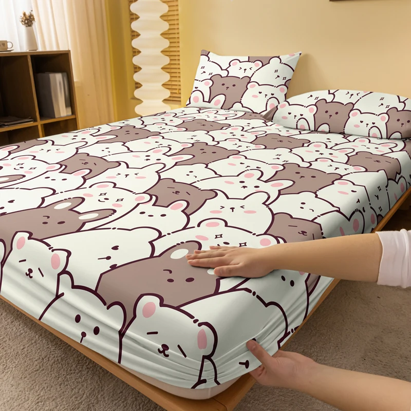 1 Piece of M-bear Pattern Frosted Bedsheet, Bedroom Printed Bedspread, Bedding (Excluding Pillowcases)