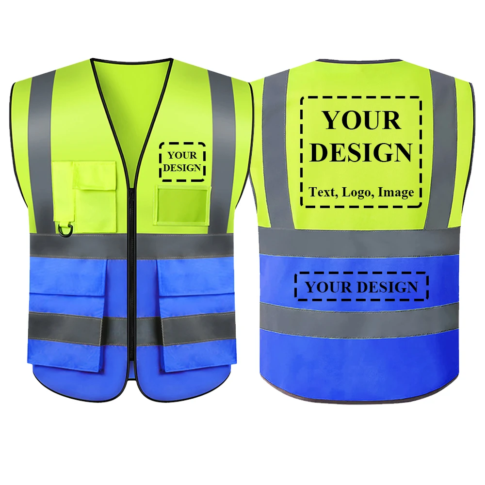 

Custom LOGO Safety Vest with Pockets Zipper for Women Men ANSI Class 2 High Visibility Reflective Construction Work Vest