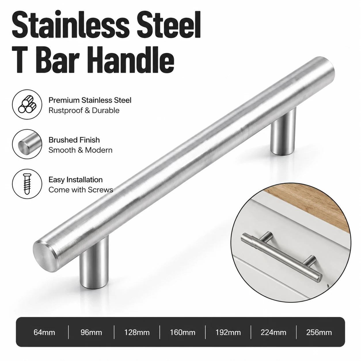 1-10Pcs 304 Stainlesss Steel Cabinet Handles, Heavy Duty Drawer Pulls for Kitchen, Bathroom, Wardrobe Furniture