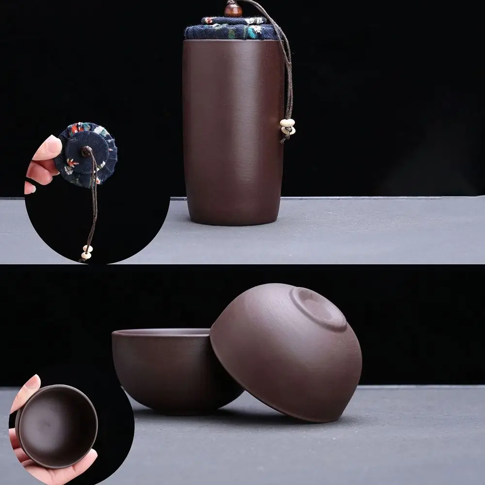 

Purple Clay Travel Tea Set Teaware 1 Tea Pot 4 Cups Kung Fu Tea Cups with Storage Bag Save Space Chinese Tea Pot and Cup Set