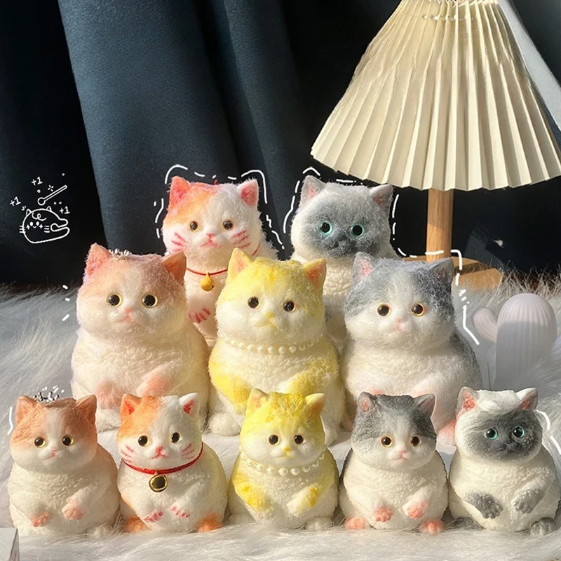 Food Grade Silicone Cat Taba Silicone Fuzzy Kitten Handmade Mushy Cat Squeeze Mochi Toy Hand Relax Stress Release Gift