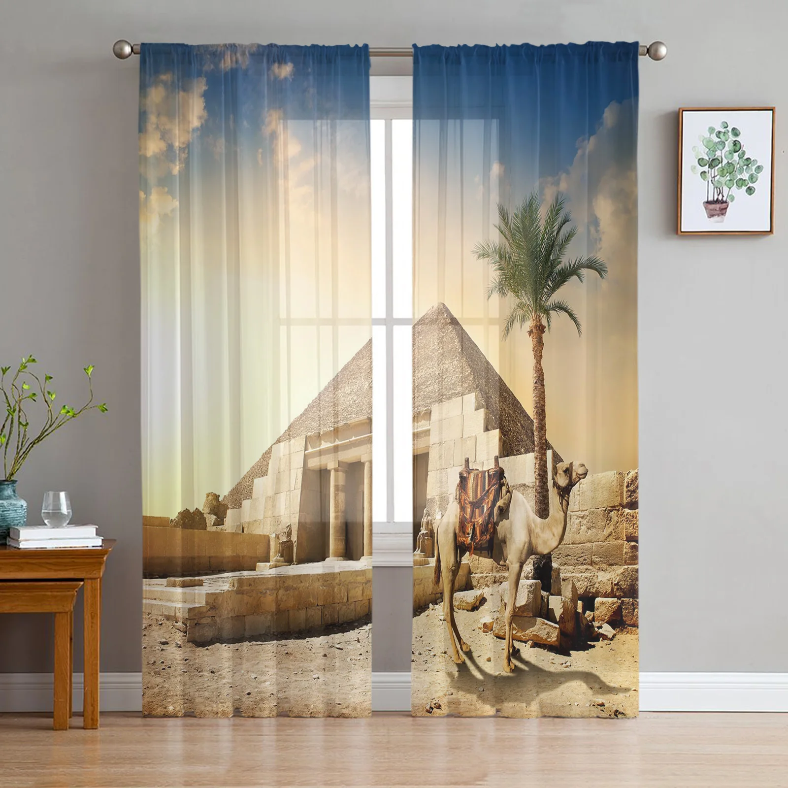 Camel Desert Dusk Pyramid Sheer Curtains for Living Room Decoration Window Curtains for Kitchen Tulle Voile Organza Curtains