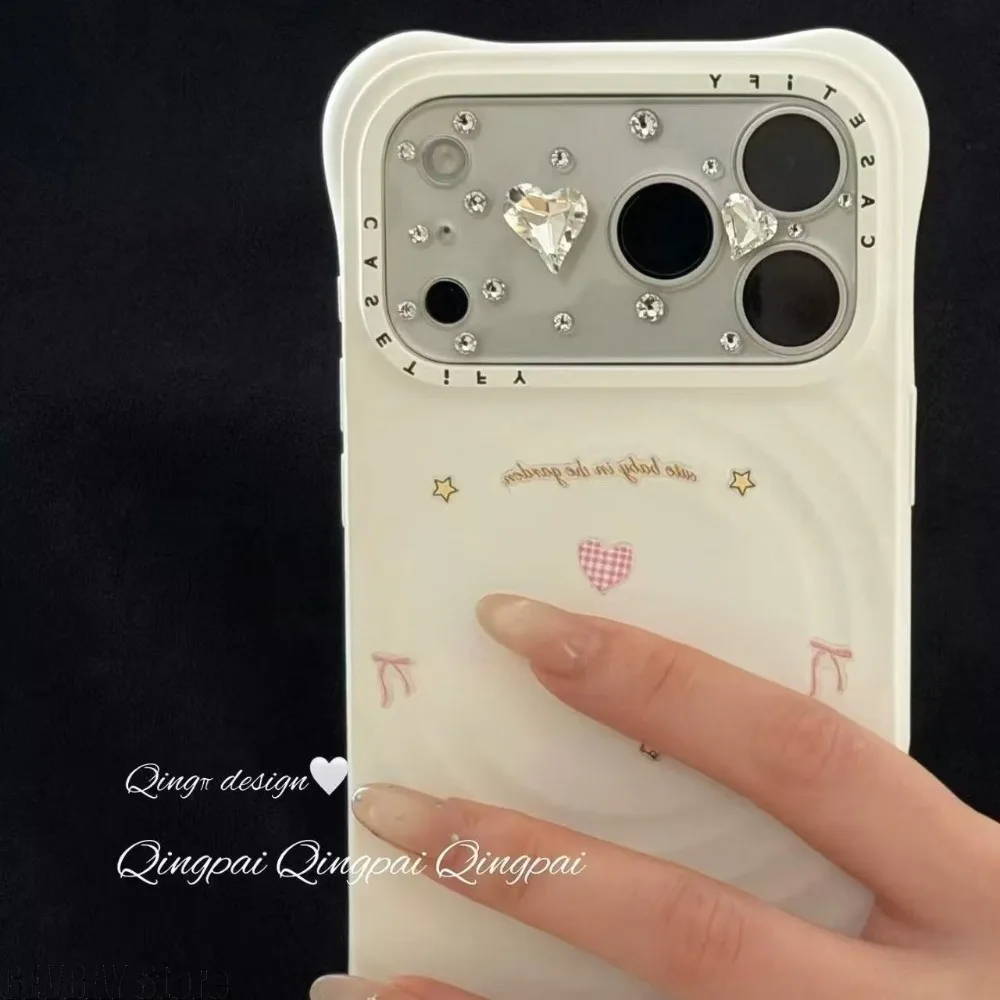 1pc Luxury Diamond 3D Heart Glass Camera Protector for IPhone 17 Pro Max 17Pro Lens Film Clear HD Full Cover Case