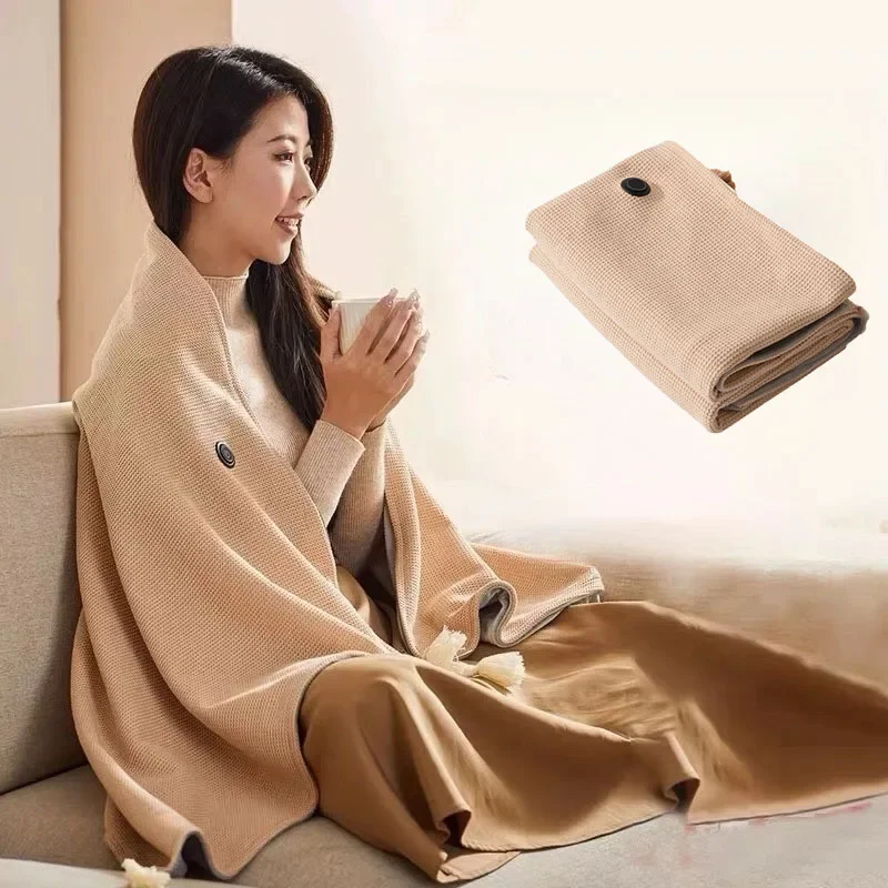 USB Electric Heated Blanket Shawl for Office 3 Heating Levels Fleece Heated Mat Household Wearable Body Warmer Blanket Washable