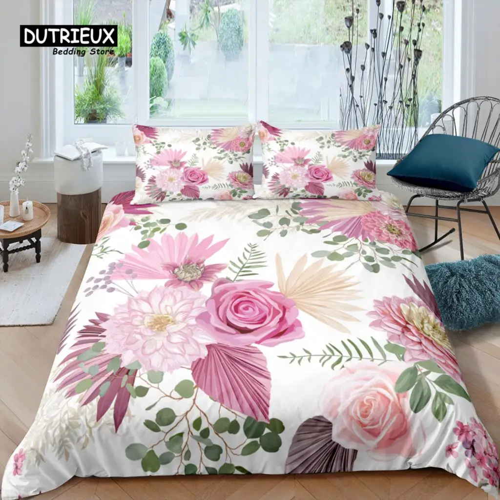 

Home Living Luxury 3D Pink Flower Bedding Set Kids Duvet Cover Pillowcase Rose Bedding Set Queen and King EU/US/AU/UK Size